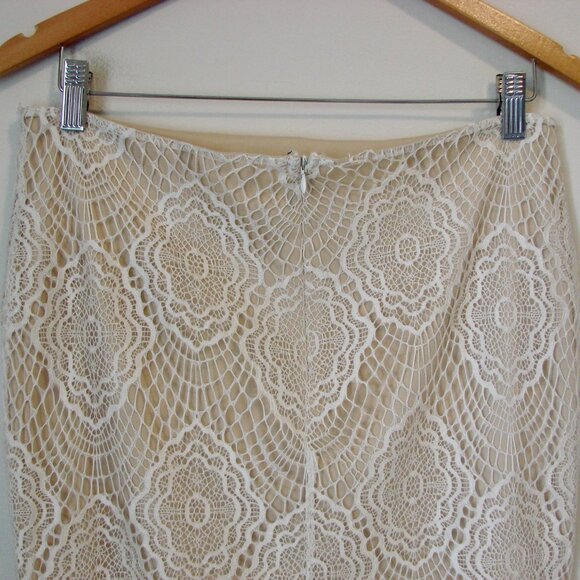 Blu Pepper Beige Ivory Lace Skirt Midi Fringe Boho Wedding Coastal Size Large - Picture 9 of 11